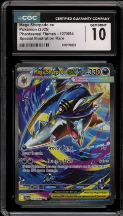 Pokemon Mega Sharpedo ex Phantasmal Flames Special Illustration Rare #127 CGC 10 - Image 1