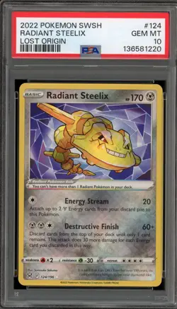 Pokemon Radiant Steelix Lost Origin Holo Rare #124 PSA 10 Gem Mint - Image 1