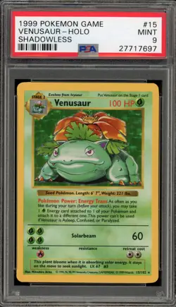 Pokemon Venusaur Base Set Shadowless Holo Rare #15 PSA 9 Mint - Image 1