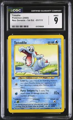 2000 Pokemon Totodile 1st Edition Neo Genesis CGC 9 Mint - Image 1