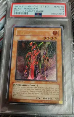 YU-GI-OH! BLAST MAGICIAN Ultimate Rare 1ST ED FET-EN020 ULTIMATE RARE PSA 7 - Image 1