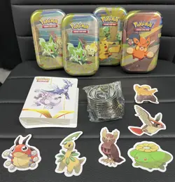 Pokemon MINI TIN Bundle- with ART CARDS- COINS- CARD BOOK **No packs included** - Image 1