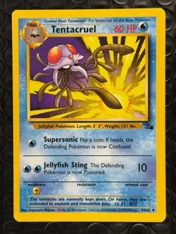 Tentacruel 44/62 Base Set Series Fossil UNCOMMON Stage 1 Pokemon Card 1999 NM - Image 1