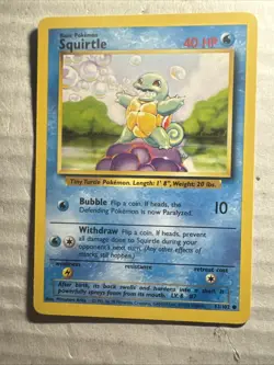 Pokemon Squirtle TCG Base Set Unlimited Common Card 63/102 LP Condition - Image 1