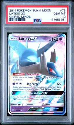 2019 POKEMON SUN & MOON UNIFIED MINDS #78 LATIOS GX PSA 10 - Image 1