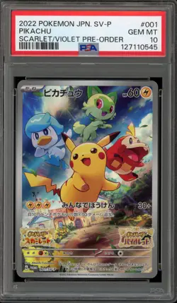 Pokemon Pikachu Scarlet & Violet Pre-Order Japanese Promo 001/SV-P PSA 10 - Image 1