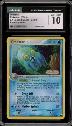 Pokemon Omastar EX Legend Maker Reverse Holo Rare #23 CGC 10 Gem Mint - Image 1