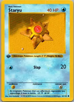 Staryu 65/102 Common 1st Ed Base Set Shadowless Pokemon Lightly Played - Image 1