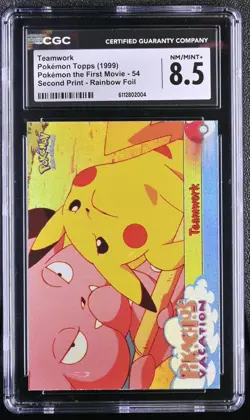 CGC 8.5 Topps Pikachu's Vacation Teamwork #54 RAINBOW FOIL Pokemon - POP 1 - Image 1