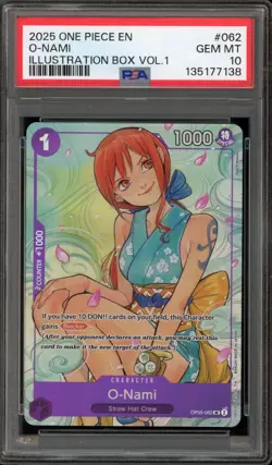 One Piece CCG O-Nami Illustration Bx. Vol. 1 OP05-062 PSA 10 Gem Mint - Image 1