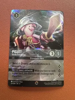 Disney Lorcana TCG Piglet Sturdy Swordsman Holo Foil Card 221/204 Enchanted - Image 1