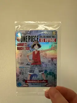 One Piece Monkey D. Luffy US Voyage College Basketball Promo Card Sealed - Image 1