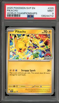 Pokemon Pikachu 2025 World Championships Promo SVP EN 225 PSA 9 Mint - Image 1