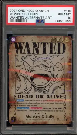 One Piece CCG Monkey.D.Luffy Wanted Alternate Art OP05-119 PSA 10 Gem Mint - Image 1