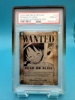 One Piece Monkey.D.Luffy Carrying On His Will OP13-118 WANTED POSTER SP PSA 10 - Image 1