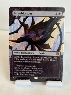 MTG Bitterblossom Tribal Enchantment Mythic Black Wilds of Eldraine Regular #027 - Image 1
