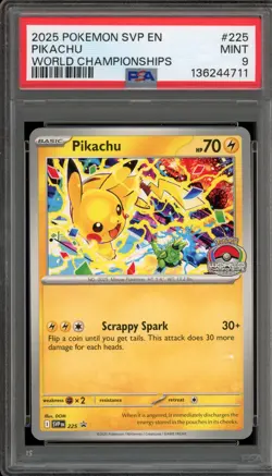 Pokemon Pikachu 2025 World Championships Promo SVP EN 225 PSA 9 Mint - Image 1