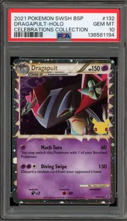 Pokemon Dragapult Prime Celebrations Coll. Black Star Holo Promo SWSH132 PSA 10 - Image 1
