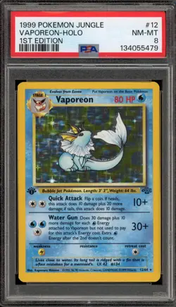 Pokemon Vaporeon Jungle 1st Edition Holo Rare #12 PSA 8 - Image 1