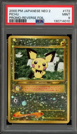 Pokemon Pichu Neo 2 Japanese Reverse Holo Promo #172 PSA 9 Mint - Image 1