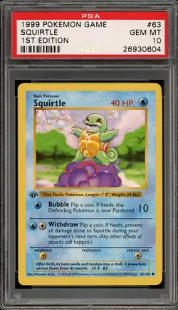 Pokemon Squirtle Base Set Shadowless 1st Edition #63 PSA 10 Gem Mint - Image 1