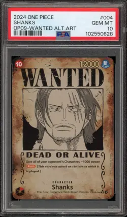 One Piece CCG Shanks Wanted Alternate Art OP09-004 PSA 10 Gem Mint - Image 1