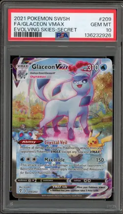 Pokemon Glaceon VMAX Evolving Skies Secret Rare Full Alt Art #209 PSA 10 - Image 1