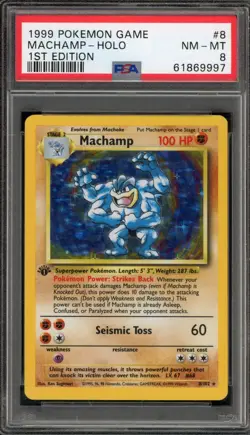 Pokemon Machamp Base Set 1st Edition Holo Rare #8 PSA 8 - Image 1