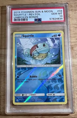 2019 pokemon sun and moon squirtle reverse foil unbroken bonds psa 10 - Image 1