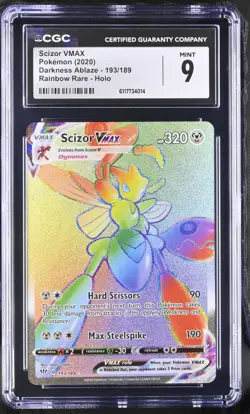 2020 Pokemon Scizor VMAX Darkness Ablaze 193/189 Rainbow Rare CGC MINT 9 - Image 1