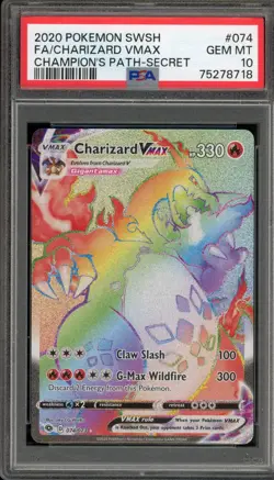 Pokemon Charizard VMAX Champion's Path Secret Rare Full Art #074 PSA 10 Gem Mint - Image 1