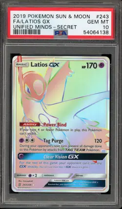Pokemon Latios GX Unified Minds Secret Rare Full Art #243 PSA 10 Gem Mint - Image 1