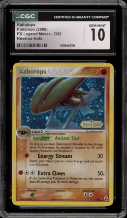 Pokemon Kabutops EX Legend Maker Reverse Holo Rare #7 CGC 10 Gem Mint - Image 1