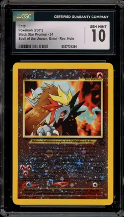 Pokemon Entei Movie 3 Black Star Reverse Holo Promo #34 CGC 10 Gem Mint - Image 1
