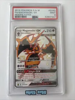 2019 POKEMON SUN & MOON HIDDEN FATES #SV63 FULL ART/NAGANADEL GX PSA 9 - Image 1