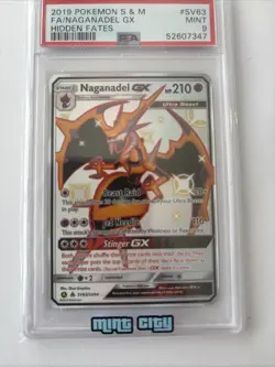 2019 POKEMON SUN & MOON HIDDEN FATES #SV63 FULL ART/NAGANADEL GX PSA 9 - Image 2