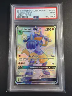 Pokemon TCG Lucario GX Hidden Fates SV64/SV94 PSA 9 - Image 1