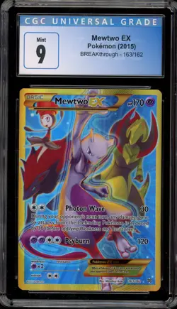Pokemon Mewtwo EX XY Breakthrough Secret Rare Full Art #163 CGC 9 Mint - Image 1