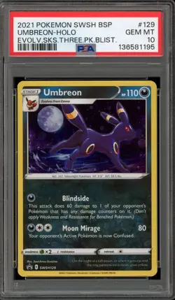 Pokemon Umbreon Evolving Skies 3 Pk. Blister Holo Promo SWSH129 PSA 10 Gem Mint - Image 1