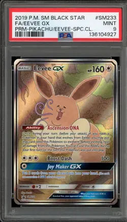 Pokemon Eevee GX Pikachu/Eevee GX Special Coll. Full Art Promo SM233 PSA 9 Mint - Image 1