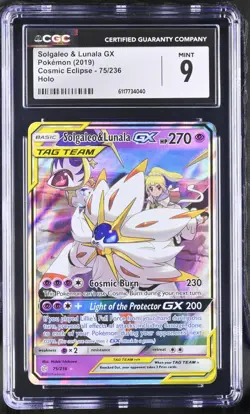 2019 Pokemon Solgaleo & Lunala GX Cosmic Eclipse 75/236 CGC MINT 9 - Image 1