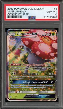 Pokemon Vileplume GX Cosmic Eclipse Holo Ultra Rare #4 PSA 10 Gem Mint - Image 1