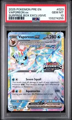 PSA 10 - 2025 Pokemon Prismatic Evolutions Suprise Box VAPOREON EX #023 (4255) - Image 1