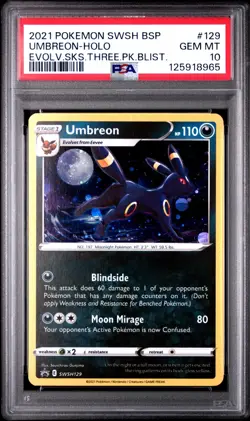 Pokemon SWSH Umbreon 129 SWSH129 Evolving Skies 3 Pack Blister PSA 10 GEM MINT - Image 1