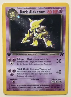 Pokemon TCG 1st Edition Dark Alakazam 1/82 Team Rocket Holo 2000 - Image 1