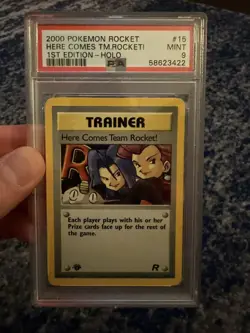 2000 POKEMON ROCKET 1ST ED #15 HERE COMES TEAM ROCKET!-HOLO PSA 9 - Image 1