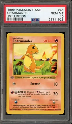 Pokemon Charmander Base Set Shadowless 1st Edition #46 PSA 10 Gem Mint - Image 1