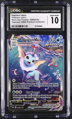 CGC 10 GEM MINT Vaporeon VMAX 2021 Black Star Promos SWSH182 Pokemon Card - Image 1