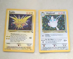 1999 Pokemon Fossil *Zapdos 15/62 & Jungle *Wigglytuff 16/64 Halo Card LOT WOTC - Image 1