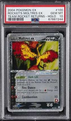 2004 POKEMON EX TEAM ROCKET RETURNS #100 ROCKET'S MOLTRES EX-HOLO PSA 10 - Image 1